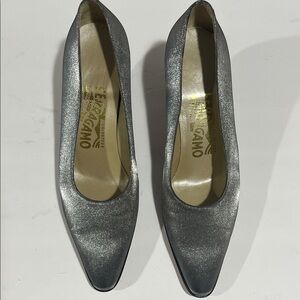 Salvatore Ferragamo Silver Glitter Pointed-Toe Pumps